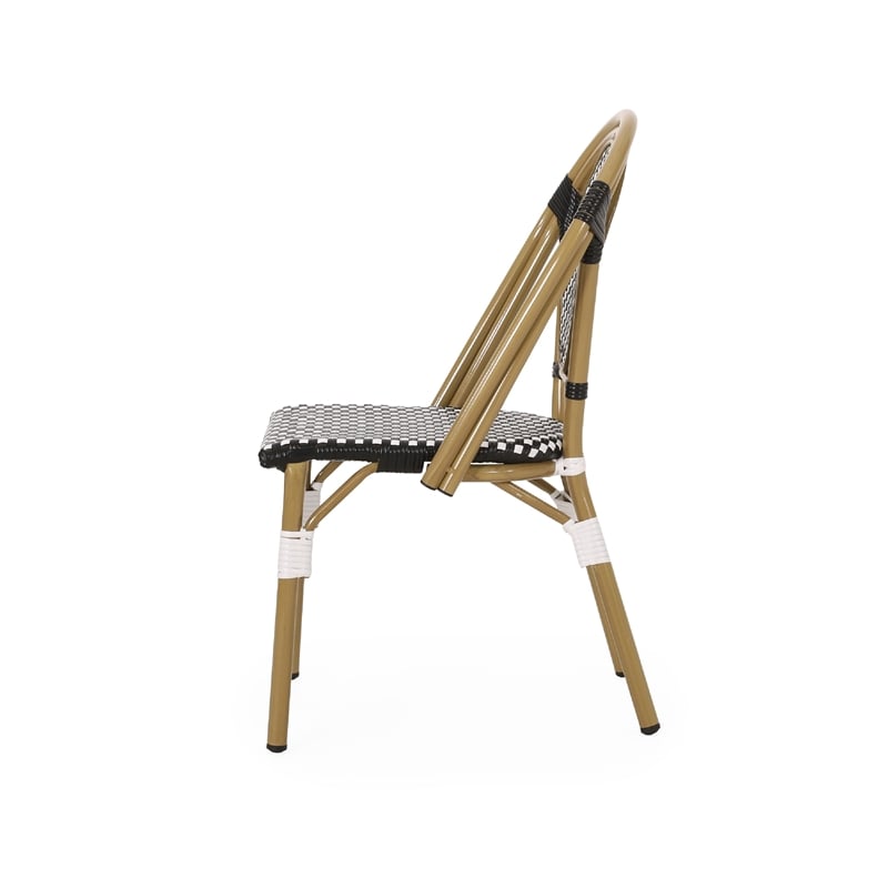 Bo Outdoor Bistro Chair Set of 2- White and Black Faux Rattan- Metal