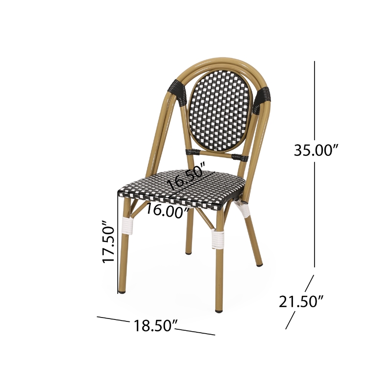 Bo Outdoor Bistro Chair Set of 2- White and Black Faux Rattan- Metal