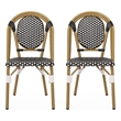 Bo Outdoor Bistro Chair Set of 2- White and Black Faux Rattan- Metal