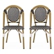 Bo Outdoor Bistro Chair Set of 2- White and Black Faux Rattan- Metal