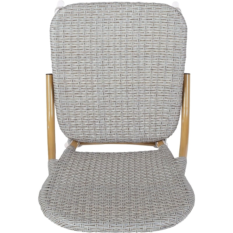 Outdoor Bistro Chair Set of 2- Gray Faux Rattan- Natural Brown Metal