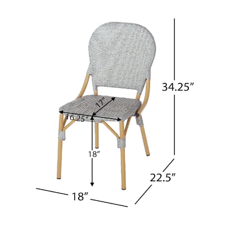Outdoor Bistro Chair Set of 2- Gray Faux Rattan- Natural Brown Metal