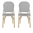 Outdoor Bistro Chair Set of 2- Gray Faux Rattan- Natural Brown Metal