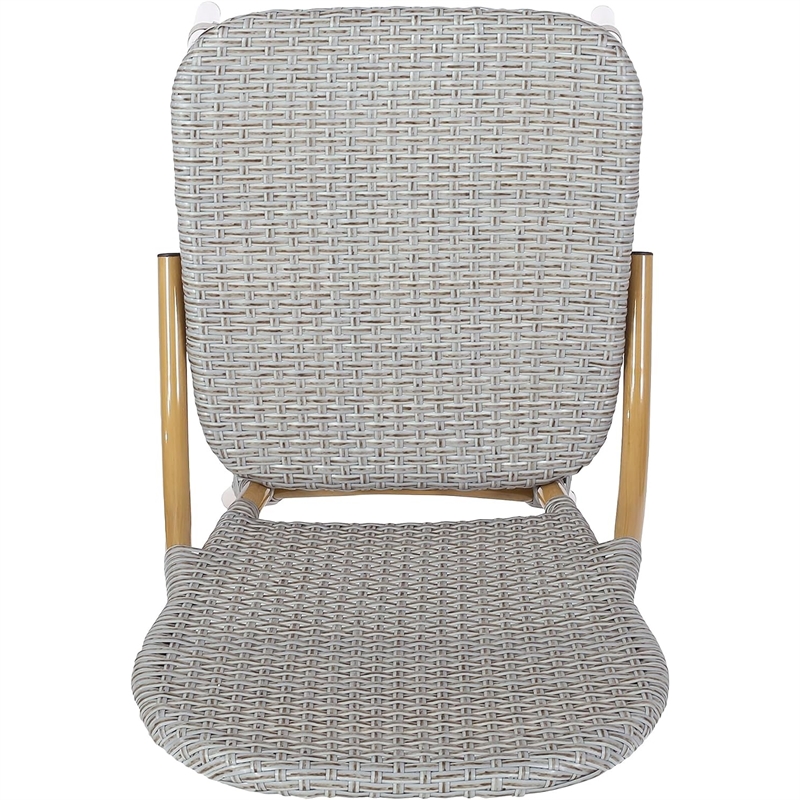 Outdoor Bistro Chair Set of 2- Gray Faux Rattan- Natural Brown Metal