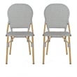 Outdoor Bistro Chair Set of 2- Gray Faux Rattan- Natural Brown Metal