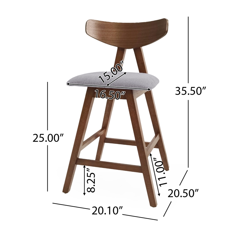 Lemy Counter Stool Chair Set of 2- Walnut Brown Wood- Dark Gray