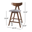 Lemy Counter Stool Chair Set of 2- Walnut Brown Wood- Dark Gray