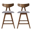 Lemy Counter Stool Chair Set of 2- Walnut Brown Wood- Dark Gray