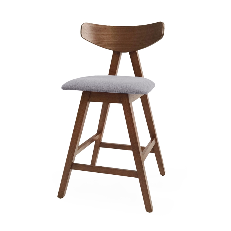 Lemy Counter Stool Chair Set of 2- Walnut Brown Wood- Dark Gray
