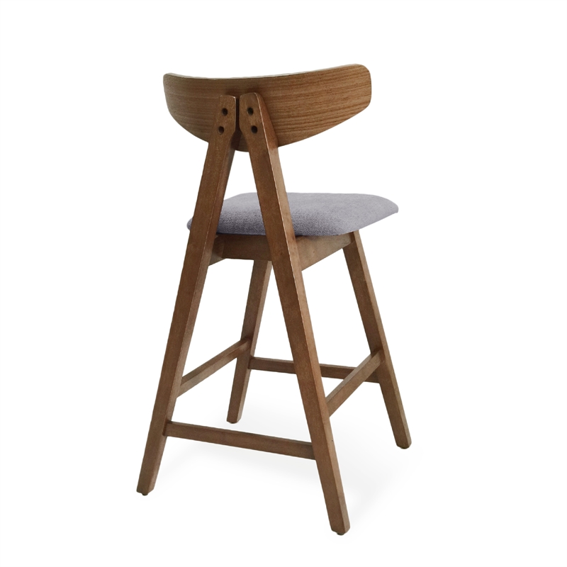 Lemy Counter Stool Chair Set of 2- Walnut Brown Wood- Dark Gray