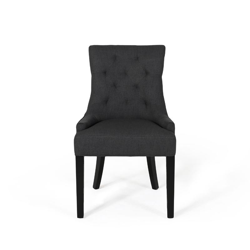 Chen Dining Chair Set of 2- Upholstered Tufted Backrest- Gray Fabric