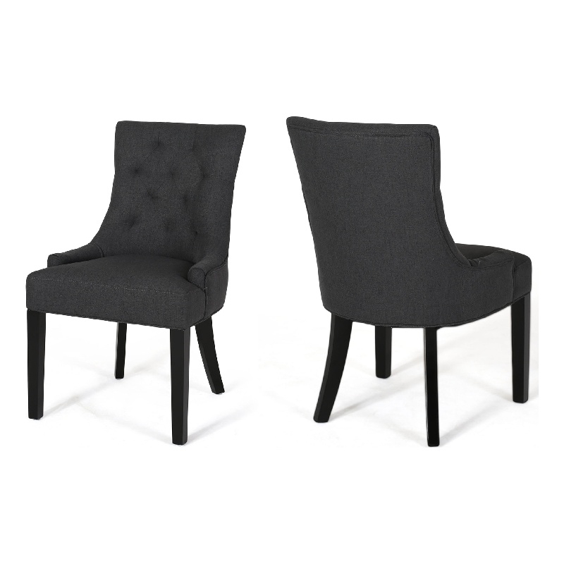 Chen Dining Chair Set of 2- Upholstered Tufted Backrest- Gray Fabric