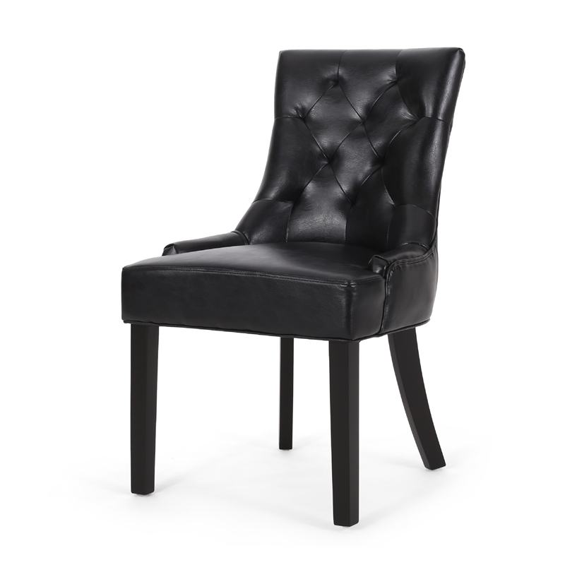 Chen Dining Chair Set of 2- Curved Black Diamond Tufted Faux Leather