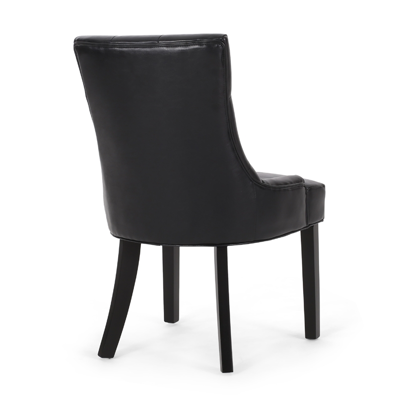 Chen Dining Chair Set of 2- Curved Black Diamond Tufted Faux Leather