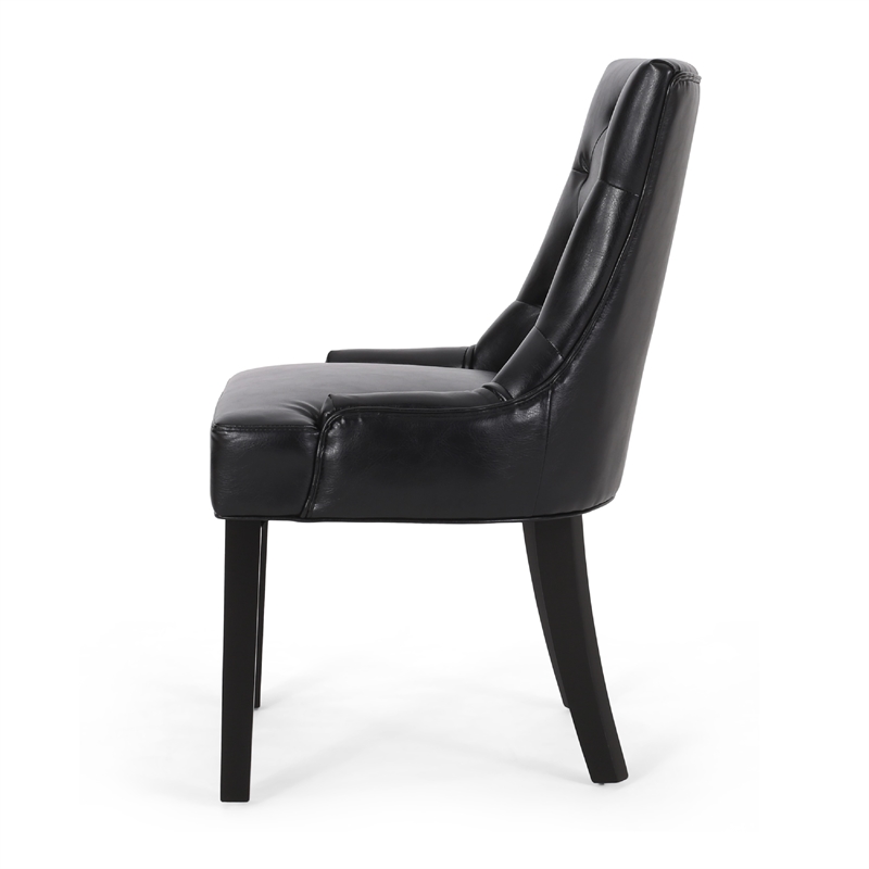 Chen Dining Chair Set of 2- Curved Black Diamond Tufted Faux Leather