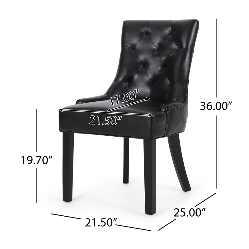 Chen Dining Chair Set of 2- Curved Black Diamond Tufted Faux Leather