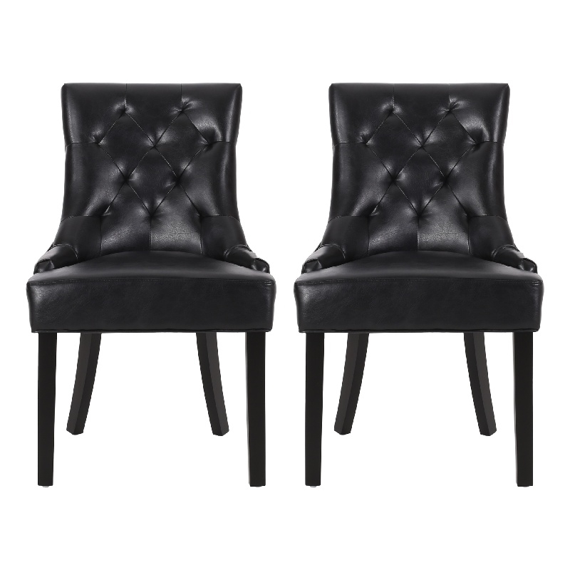 Chen Dining Chair Set of 2- Curved Black Diamond Tufted Faux Leather