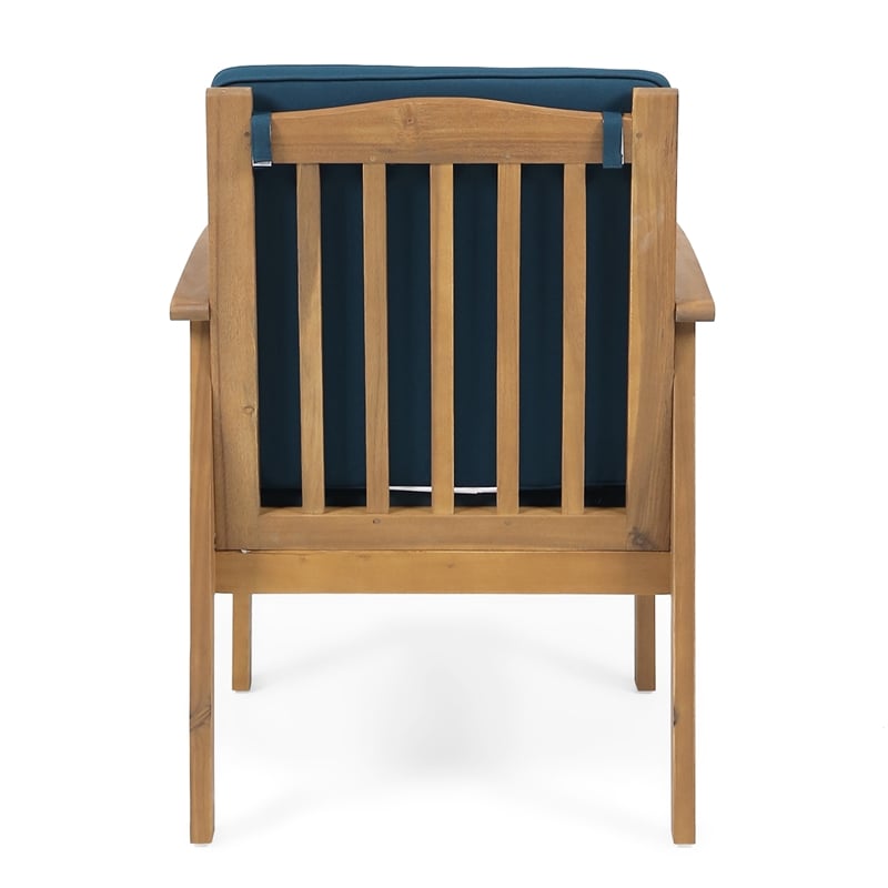Gerry Outdoor Club Chair Set of 2- Slatted Design- Brown Wood- Blue