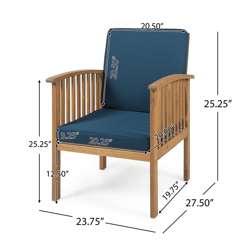 Gerry Outdoor Club Chair Set of 2- Slatted Design- Brown Wood- Blue