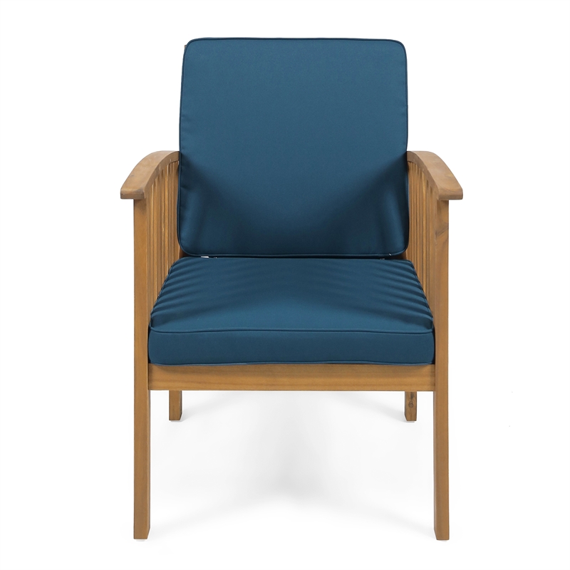 Gerry Outdoor Club Chair Set of 2- Slatted Design- Brown Wood- Blue