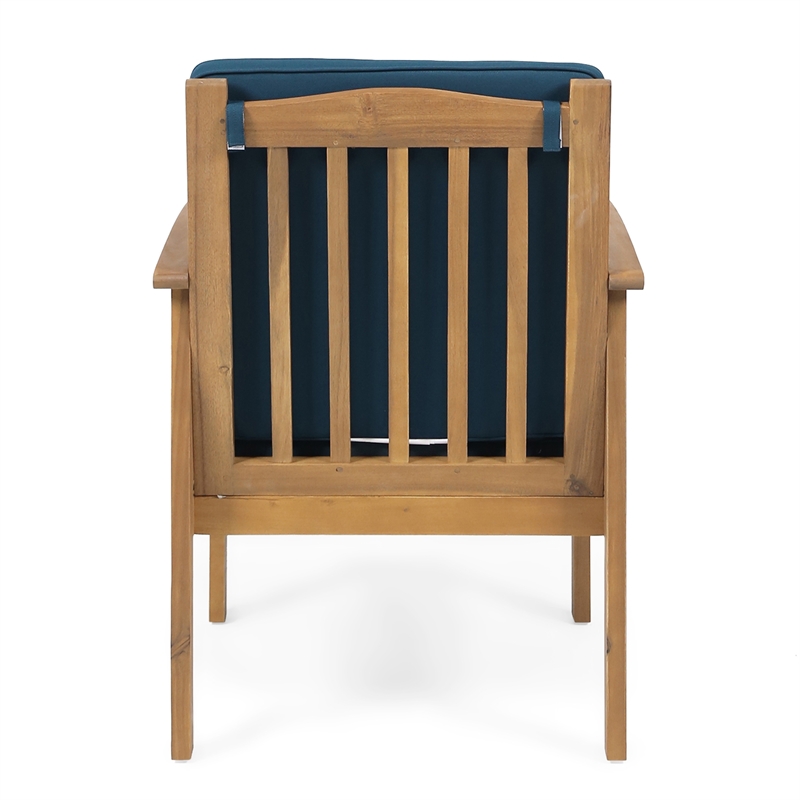 Gerry Outdoor Club Chair Set of 2- Slatted Design- Brown Wood- Blue