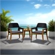Soyan Outdoor Club Chair Set of 2- Teak Brown Acacia Wood- Blue Fabric