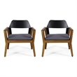 Soyan Outdoor Club Chair Set of 2- Teak Brown Acacia Wood- Blue Fabric