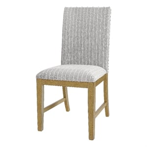 Tim Dining Chair Set of 2- Wood Apron Frame- Gray Striped Polyester
