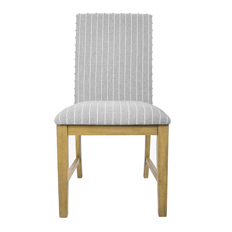 Tim Dining Chair Set of 2- Wood Apron Frame- Gray Striped Polyester