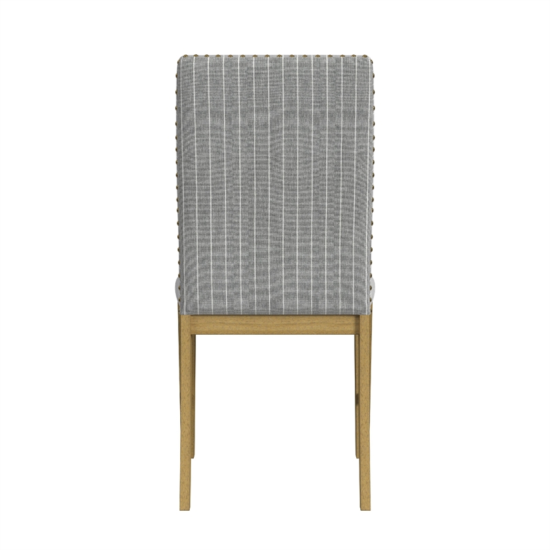 Tim Dining Chair Set of 2- Wood Apron Frame- Gray Striped Polyester