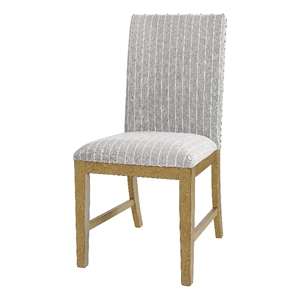 Tim Dining Chair Set of 2- Wood Apron Frame- Gray Striped Polyester