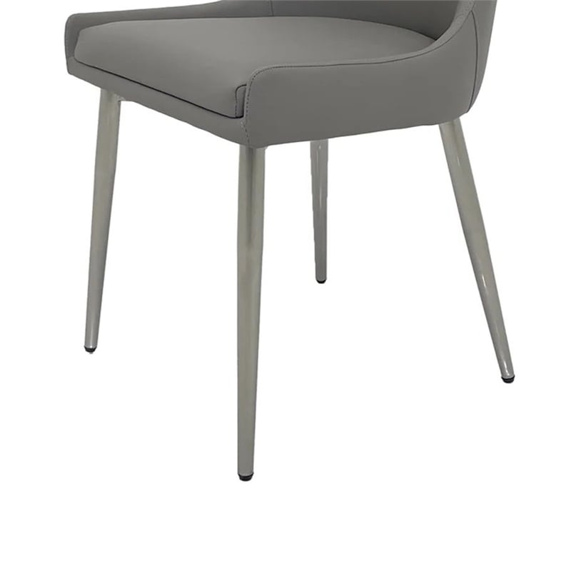 Rusa Dining Chair Set of 2- Gray Faux Leather Upholstery- Silver Legs