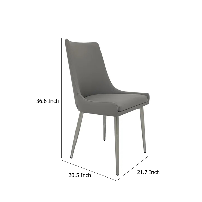 Rusa Dining Chair Set of 2- Gray Faux Leather Upholstery- Silver Legs
