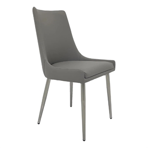 Rusa Dining Chair Set of 2- Gray Faux Leather Upholstery- Silver Legs