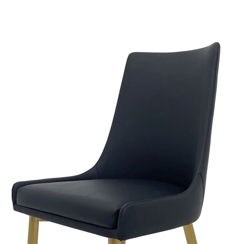 Rusa Dining Chair Set of 2- Black Faux Leather Upholstery- Gold Legs