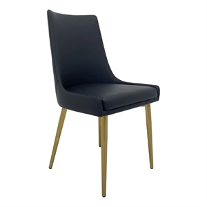 Rusa Dining Chair Set of 2- Black Faux Leather Upholstery- Gold Legs