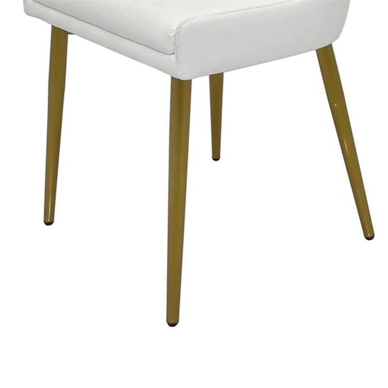 Rusa Dining Chair Set of 2- White Faux Leather Upholstery- Gold Legs