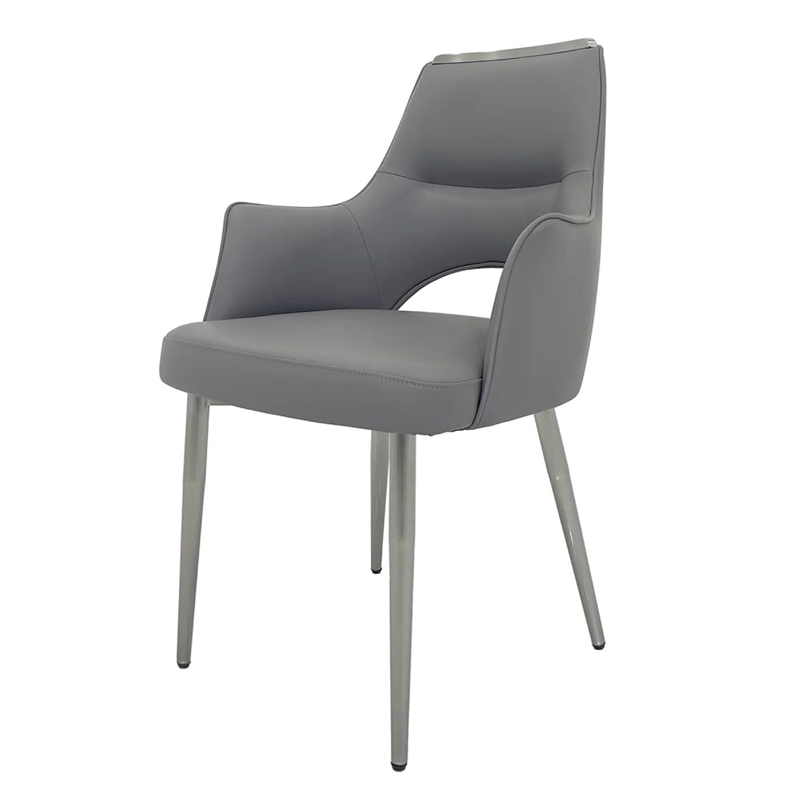 Dining Chair Set of 2- Open Back- Padded Gray Faux Leather- Chrome