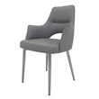 Dining Chair Set of 2- Open Back- Padded Gray Faux Leather- Chrome