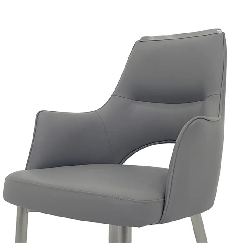 Dining Chair Set of 2- Open Back- Padded Gray Faux Leather- Chrome