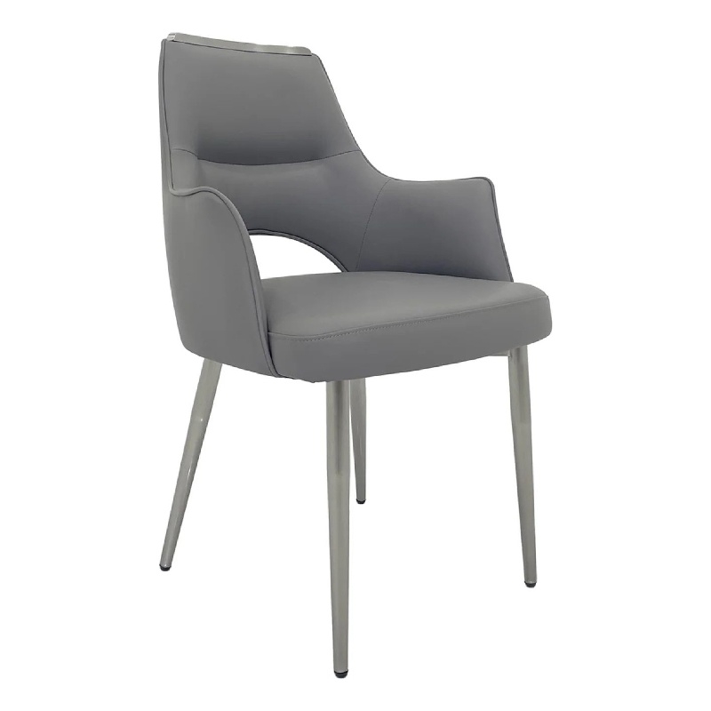 Dining Chair Set of 2- Open Back- Padded Gray Faux Leather- Chrome