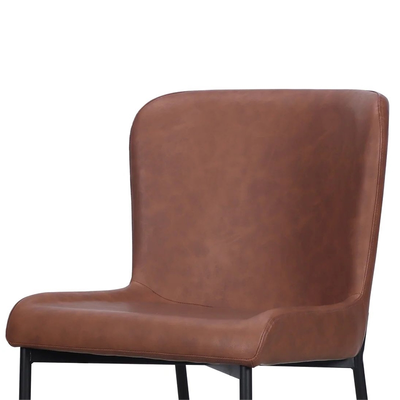 Woxy Set of 2 Dining Chair Cognac Brown Faux Leather- Black Metal Legs