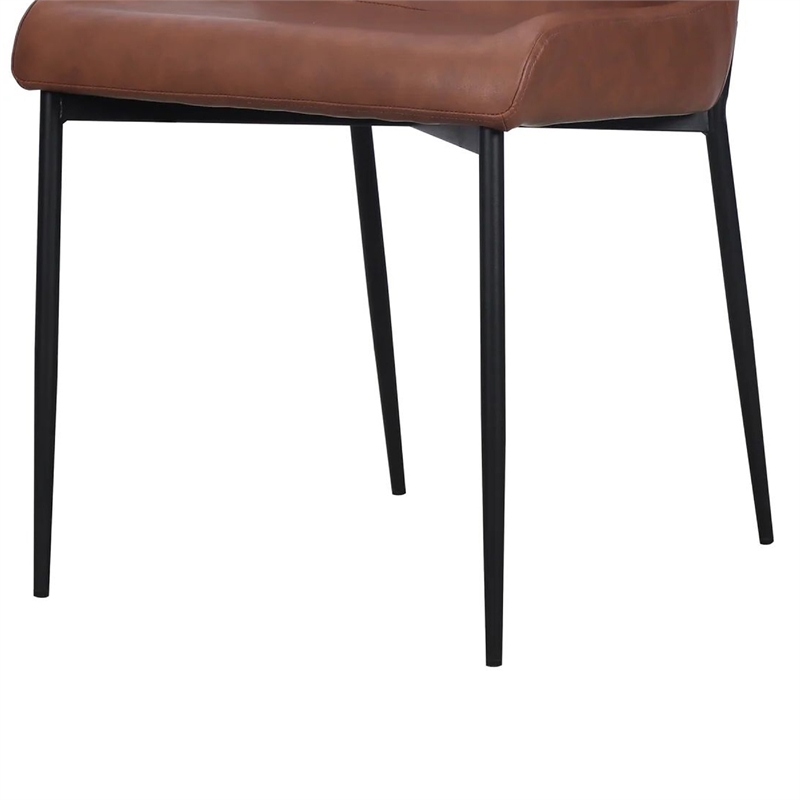 Woxy Set of 2 Dining Chair Cognac Brown Faux Leather- Black Metal Legs