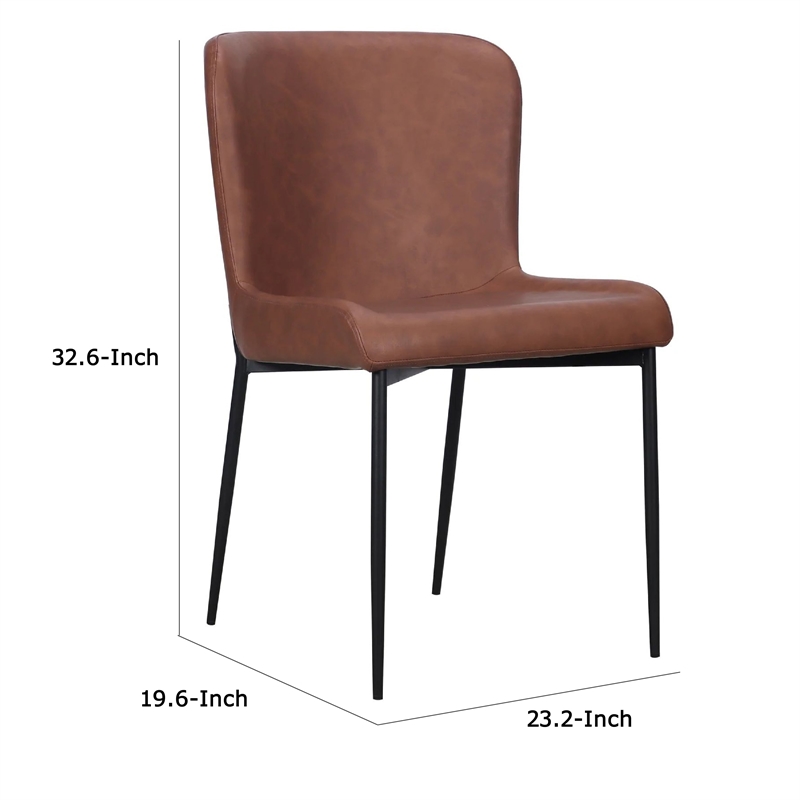 Woxy Set of 2 Dining Chair Cognac Brown Faux Leather- Black Metal Legs