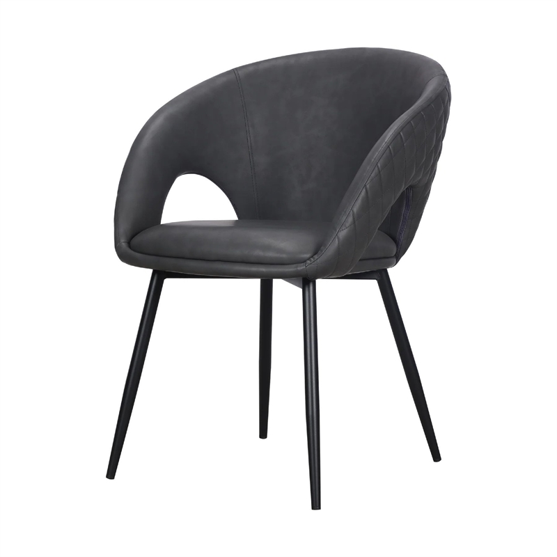 Moxy Dining Chair Set of 4- Dark Gray Faux Leather- Diamond Stitching
