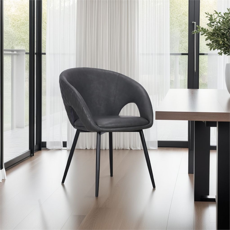 Moxy Dining Chair Set of 4- Dark Gray Faux Leather- Diamond Stitching