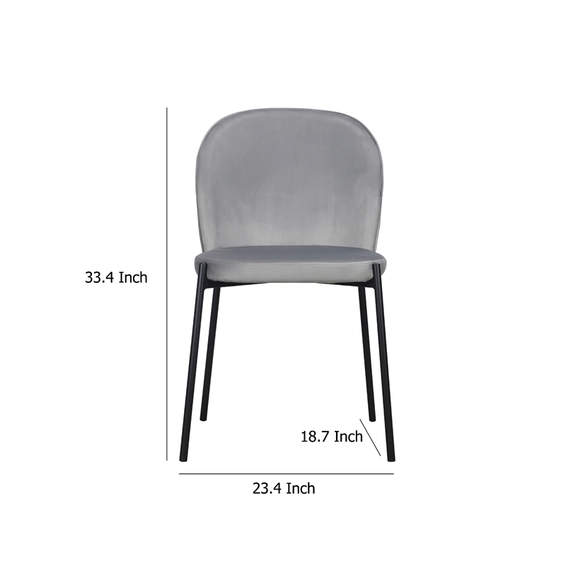 Dining Chair Set of 2- Classic Gray Fabric with Sleek Black Metal Legs