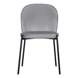 Dining Chair Set of 2- Classic Gray Fabric with Sleek Black Metal Legs