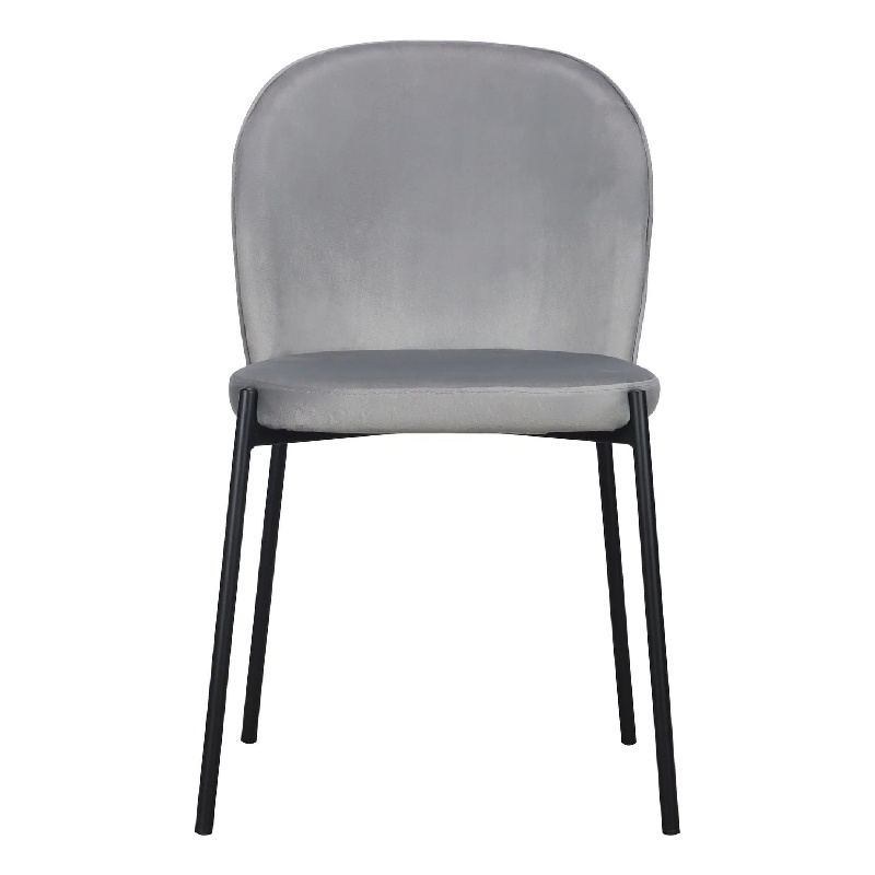 Dining Chair Set of 2- Classic Gray Fabric with Sleek Black Metal Legs