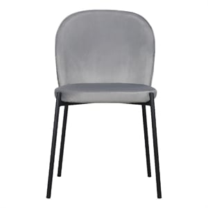 Dining Chair Set of 2- Classic Gray Fabric with Sleek Black Metal Legs